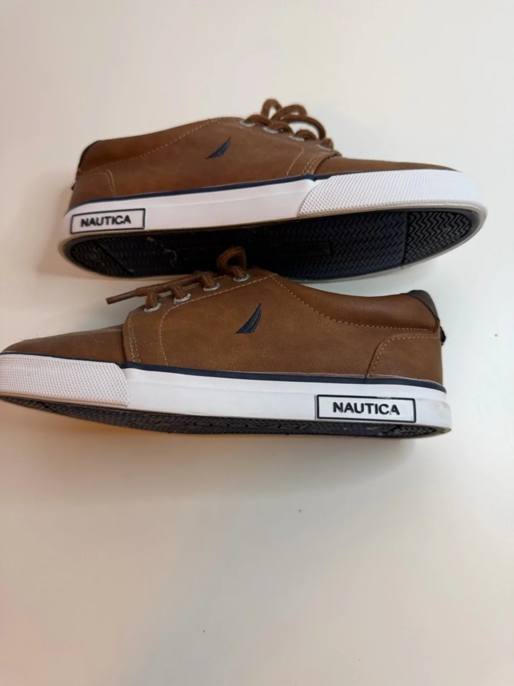 Nautica Tan Lace-Up Kids Dress Sneakers with White Sole
